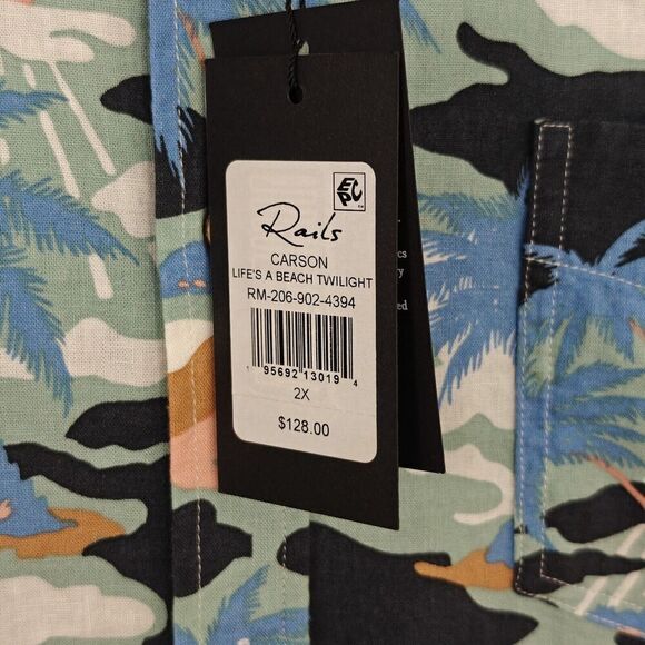 Rails Carson Hawaiian Shirt Mens Size 2X Camo Tropical Aloha Short Sleeves NWT - Picture 4 of 11